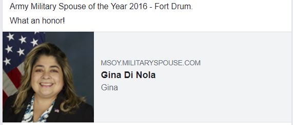 Dr. Gina Di Nola, Army Military Spouse of the Year 2016, Fort Drum